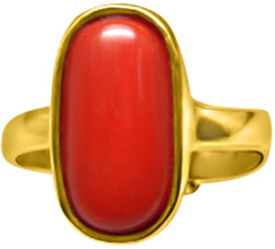 PRATISHTHA 7.25 Ratti Panchdhatu Coral (Munga) Ring/ NATURAL & GJSPC CERTIFIED Moonga Stone Coral Gold Plated Ring