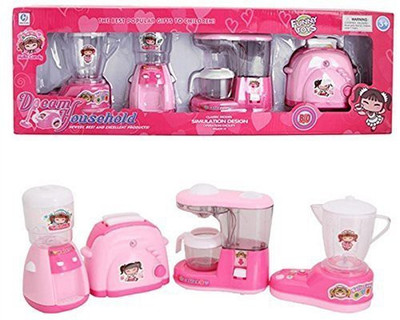Dherik Tradworld Mini Household 4 in 1 Set of Toy Kitchen Appliance Battery Operated. Toy Home Appliance with Real Like Working Set Includes 1-Coffee Maker,1- Water Dispe