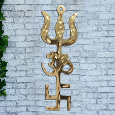 RUDRA DIVINE Trishul Om Swastika Yantra Spiritual Metal Wall Hanging Showpiece Decorative Showpiece  -  10 cm(Brass, Multicolor)