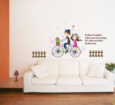 Decal O Decal Wall Decals ' Cute Boy and Girl Riding Cycle With Quotes ...