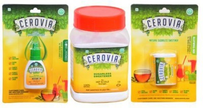 Cerovia Premium Zero Calories Stevia sweetener , Stevia Tablets and Liquid Drops (100Gms+8Gms+15 ML-Combo Pack) Sweetener(130 g, Pack of 3)