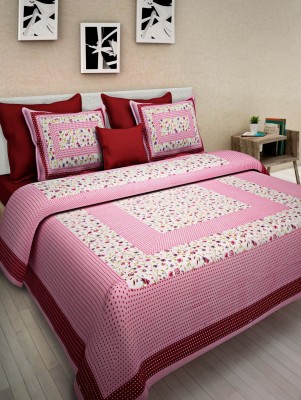 UNIQCHOICE 120 TC Cotton Double Printed Flat Bedsheet(Pack of 1, Pink)