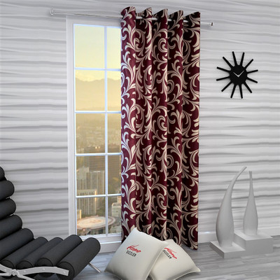 Home Sizzler 153 cm (5 ft) Window Polyester Semi Transparent Curtain Single Curtain(Maroon, Printed)