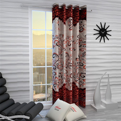 Home Sizzler 214 cm (7 ft) Polyester Semi Transparent Door Curtain Single Curtain(Floral, Maroon)