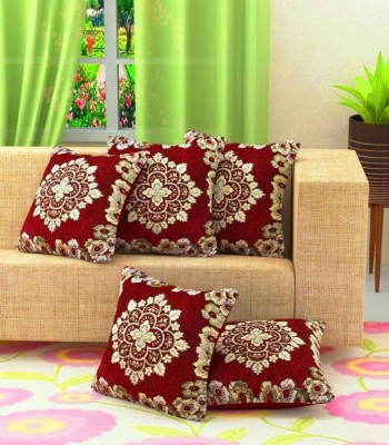 FAB NATION Floral Cushions Cover(Pack of 5, 40.64 cm*40.64 cm, Red, Gold, Maroon, Beige)