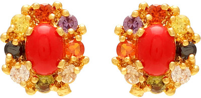 Dzinetrendz Gold Brass red and multicolour CZ Stylish ashion studs tops earrings for Women Cubic Zirconia Brass Stud Earring Brass Stud Earring