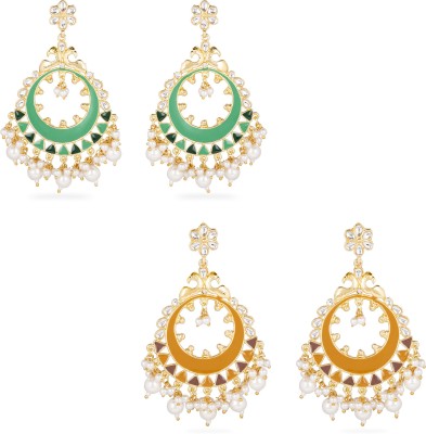 VFI Gold Plated Fancy Chandbali 2 Earrings set Combo Beads Alloy, Metal Drops & Danglers, Earring Set, Chandbali Earring