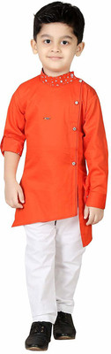 Kashvi Boys Festive & Party Kurta and Pyjama Set(Orange Pack of 1)