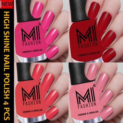 MI FASHION New Collection High Shine Long Wearing Nail Polishes Combo 12ml each Combo No-03 Pink,Red,Pastel Pink,Light Pink(Pack of 4)