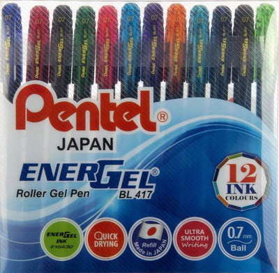 PENTEL Energel BL 417 Mixed Ink Colors (Pack of 12) Roller Gel Pen(Pack of 12, Ink Color - Mixed)