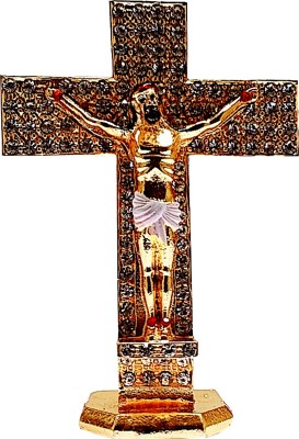 Purpledip Metal Crucifix (Jesus Christ on Cross For Home, Altar or Car Decorative Showpiece  -  4 cm(Brass, Gold)