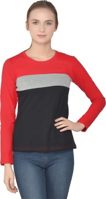 tfurnish Striped Women Round Neck Red, Black, Grey T-Shirt