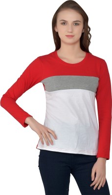 BEYOU FASHION Colorblock Women Round Neck Red, White, Grey T-Shirt