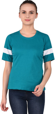 Trendfull Colorblock Women Round Neck Light Green T-Shirt