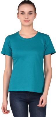 Money Leaf Solid Women Round Neck Light Green T-Shirt