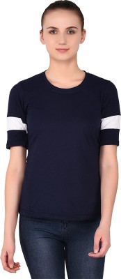 Trendfull Colorblock Women Round Neck Dark Blue T-Shirt