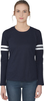 Trendfull Colorblock Women Round Neck Dark Blue T-Shirt