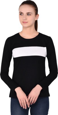 Trendfull Striped Women Round Neck White, Black T-Shirt