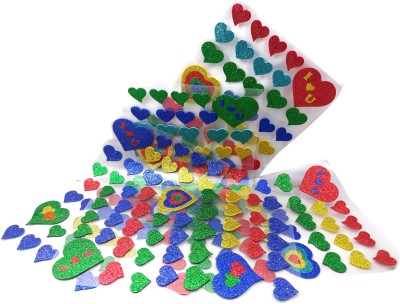 MAJESTIC BASKET Glitter Multi Colour Fancy Heart Shaped Sparkling Sticker