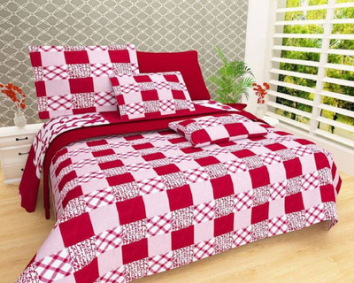 Kamboj Handloom 140 TC Polycotton Double 3D Printed Flat Bedsheet(Pack of 1, Red)