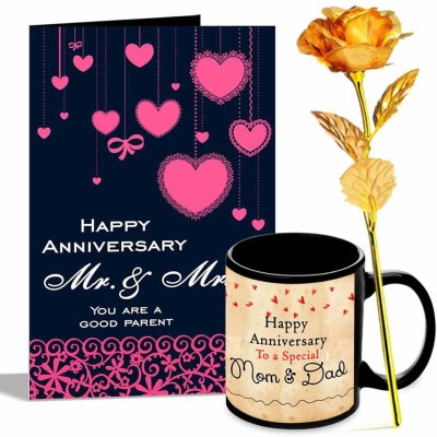 alwaysgift Happy Anniversary Mr. & Mrs Greeting Card - Mug & Golden Rose hamper(Set of 3)