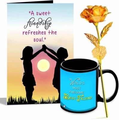 alwaysgift A Sweet Friendship Greeting Card - Mug & Golden Rose hamper(Set of 3)