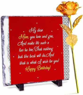 alwaysgift Happy Birthday Mother Stone Tile & Golden Rose Combo(Set of 2)