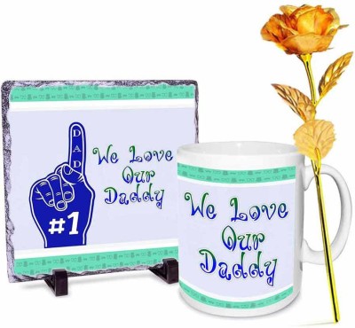 alwaysgift For My Awesome Dad Stone tile - Mug & Golden Rose Combo(Set of 3)