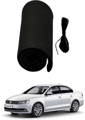 AYW Hand Stiched Steering Cover For Volkswagen Jetta(Black, Leather)