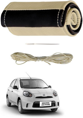 AYW Hand Stiched Steering Cover For Nissan Micra Active(Beige, Brown, Leather)
