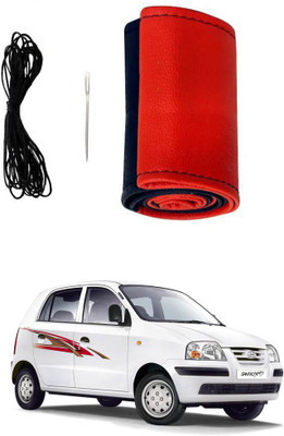 AYW Hand Stiched Steering Cover For Hyundai Santro Xing(Red, Black, Leather)
