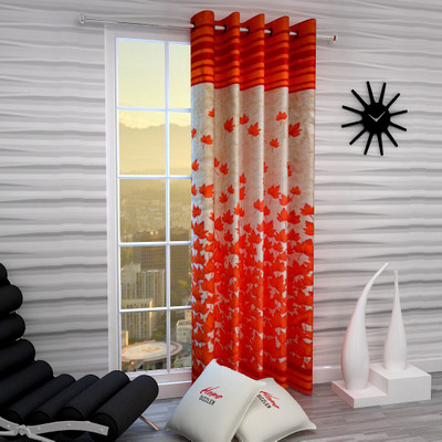 Home Sizzler 214 cm (7 ft) Polyester Semi Transparent Door Curtain Single Curtain(Floral, Maroon)