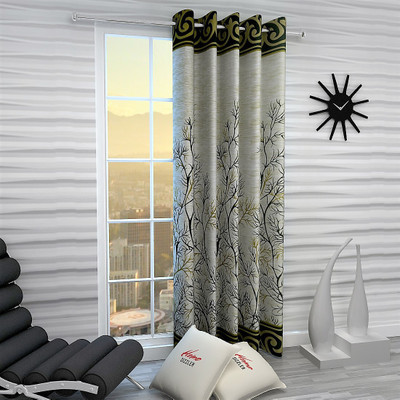 Home Sizzler 214 cm (7 ft) Polyester Semi Transparent Door Curtain Single Curtain(Printed, Green)