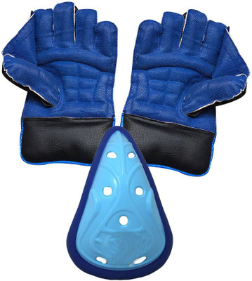 JetFire Regular Wicket Keeping Gloves Combo With Abdominal Guard (Men, Blue) Wicket Keeping Gloves(Blue)