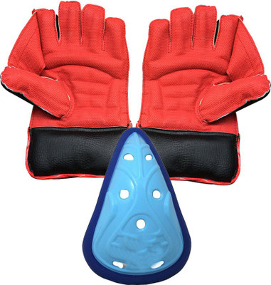 JetFire Regular Wicket Keeping Gloves Combo With Abdominal Guard (Men, Red) Wicket Keeping Gloves(Red)