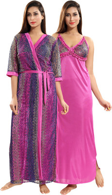 Be You Women Nighty with Robe(Pink)