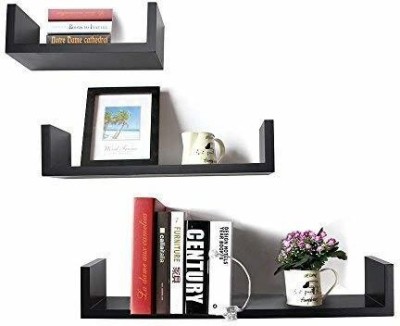 Fancy Shoppee U-shaped wall shelf(Black) Wooden Wall Shelf(Number of Shelves - 3, Black)