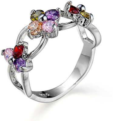 Sukkhi Lavish Flower Crystal Stone Rhodium Plated Multi Colour Ring Alloy Crystal Rhodium Plated Ring