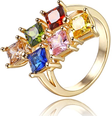 Sukkhi Shimmering Crystal Stone Gold Plated Multi Colour Ring Alloy Crystal Gold Plated Ring