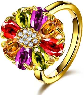Sukkhi Lavish Floral Crystal Stone Gold Plated Multi Colour Ring Alloy Crystal Gold Plated Ring