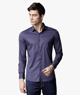 Black Coffee Men Self Design Casual Blue Shirt