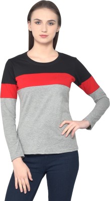 tfurnish Striped Women Round Neck Red, Black, Grey T-Shirt