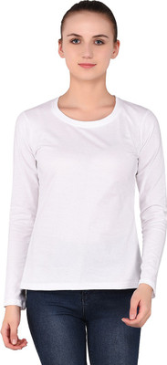 GEUM Solid Women Round Neck White T-Shirt