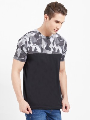 LEWEL Printed Men Round Neck Black T-Shirt