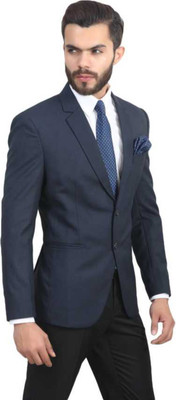 Shaftesbury London Solid Single Breasted Party, Formal, Casual, Wedding Men Blazer(Dark Blue)
