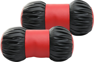Auto Hub Red, Black Leatherite Car Pillow Cushion for Universal For Car(Round, Pack of 2)