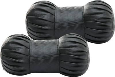 Auto Hub Black Leatherite Car Pillow Cushion for Universal For Car(Round, Pack of 2)