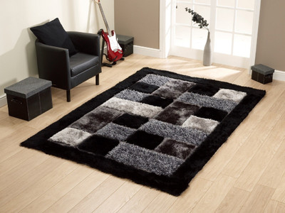 GOOD PRICE Black, Grey Polyester Carpet(2 ft,  X 5 ft, Rectangle)