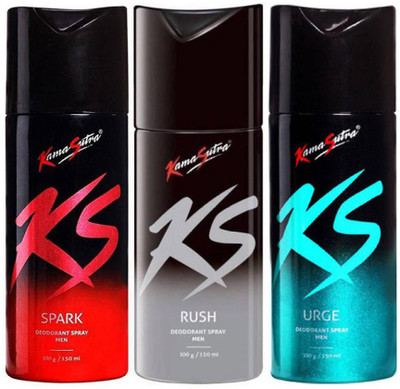 KS Combo Pack of Men Deo (URGE) Rush & Dare Deodorant Spray  -  For Men & Women(450 ml, Pack of 3)