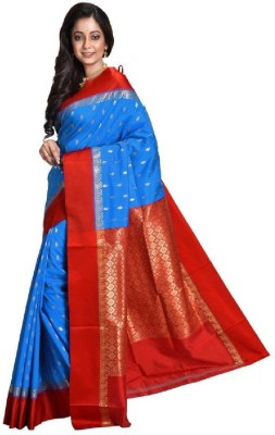 AAHELEE Self Design Garad Tussar Silk Saree(Red, Blue)